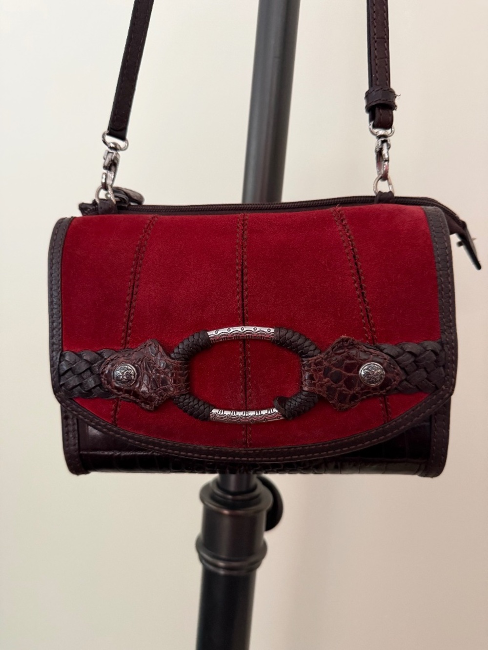 Vintage Brighton Savannah Red Suede & Brown Croc Leather Wallet Organizer Bag